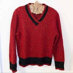 VINTAGE Y2K Preppy Varsity V-Neck Speckled Shoulder Pad Sweater Size Small
